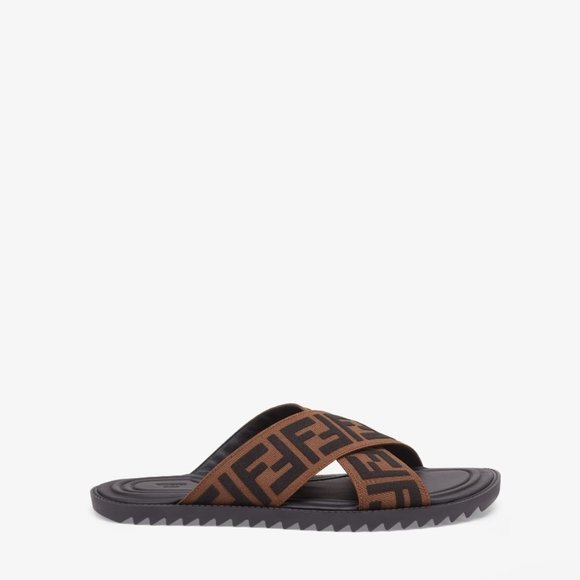 Fendi Brown Slide Sandals with Geometric Pattern - Picture 3 of 15